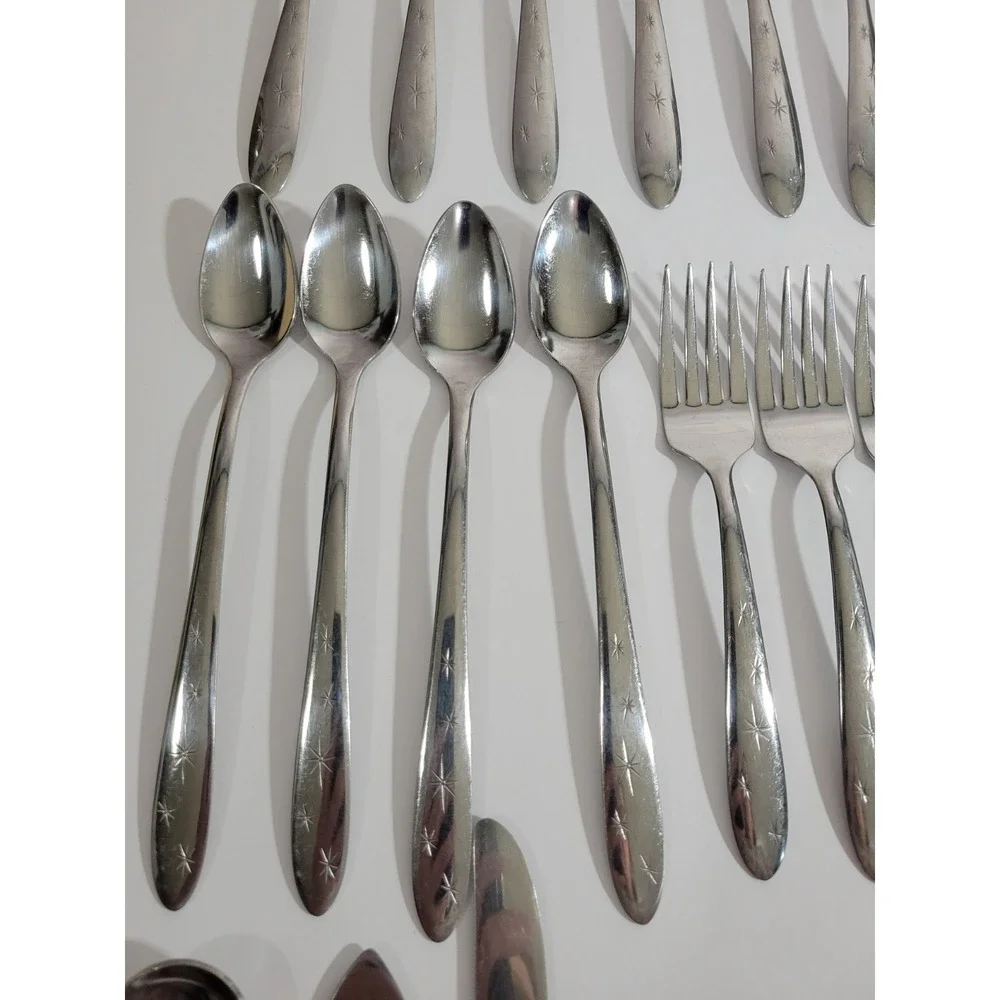 Marcrest Atomic Starburst Flatware 28 pieces Stainless Silver Incomplete